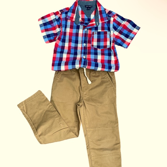 Like New-Tommy Hilfiger Button Down Shirt, Cat and Jack Pants size 6T - Picture 1 of 7